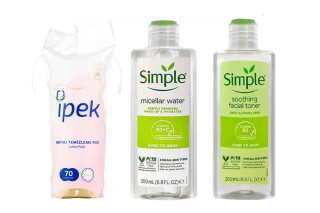 پک تونر و میسلار واتر سیمپل به همراه پد کتان ایپک، شامل Simple Toner و Micellar Water برای پاکسازی کامل پوست